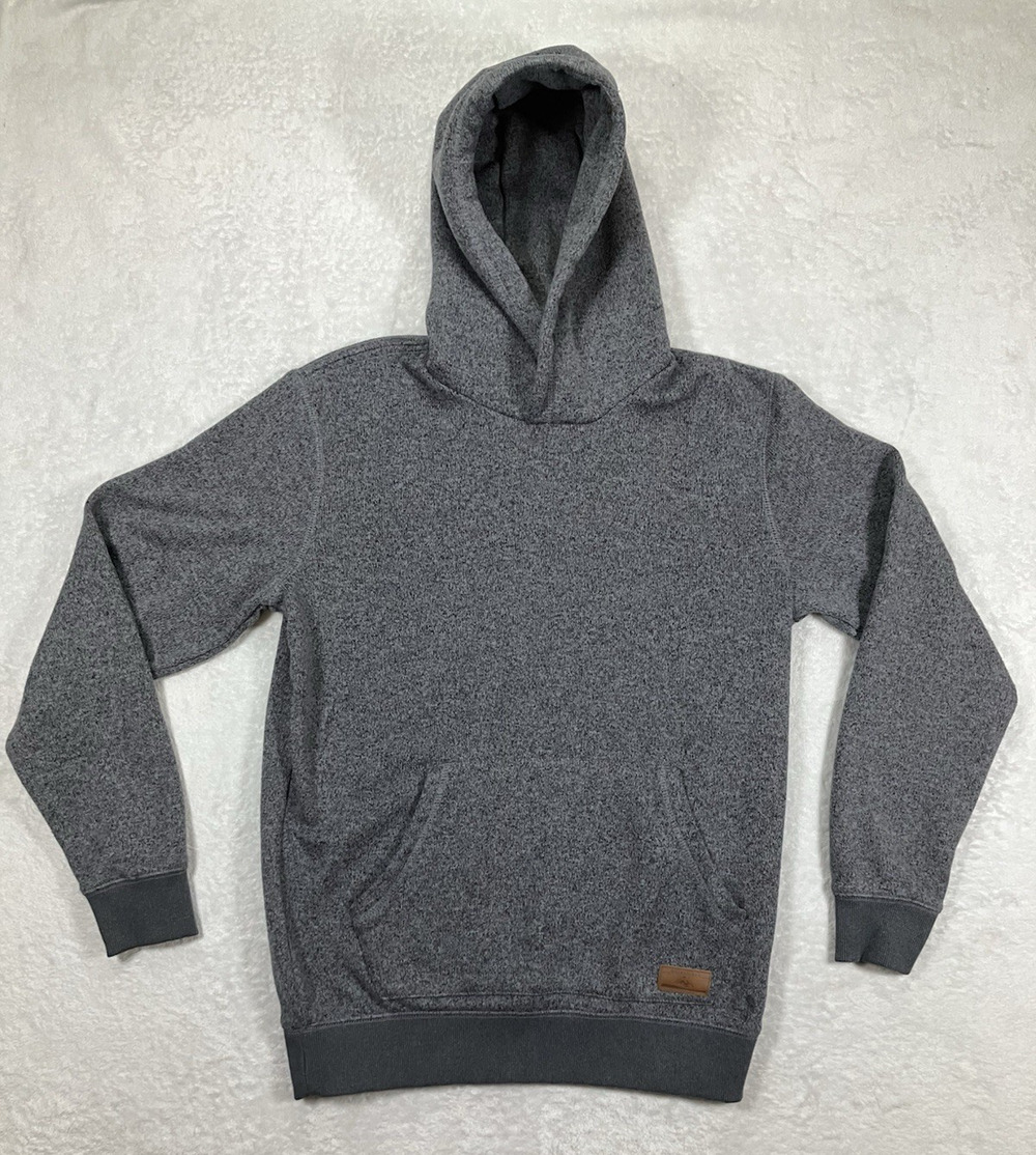 Quicksilver Mens Hoodie Sweater Gray Grunge Sweatshirt Medium Skater Surf Pocket